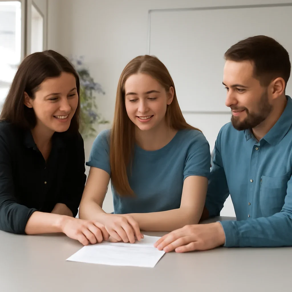 Parent and youth checking a Surrey Babysitting Course schedule