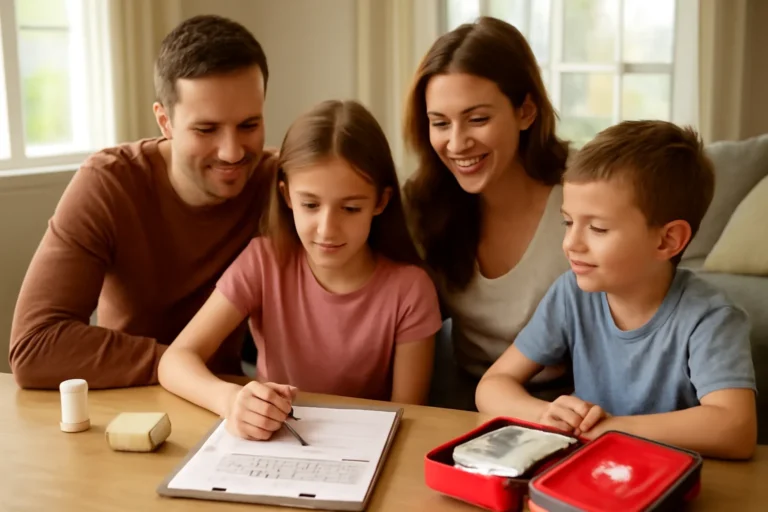 Family preparing practical steps for babysitter first aid kit checklist for family care