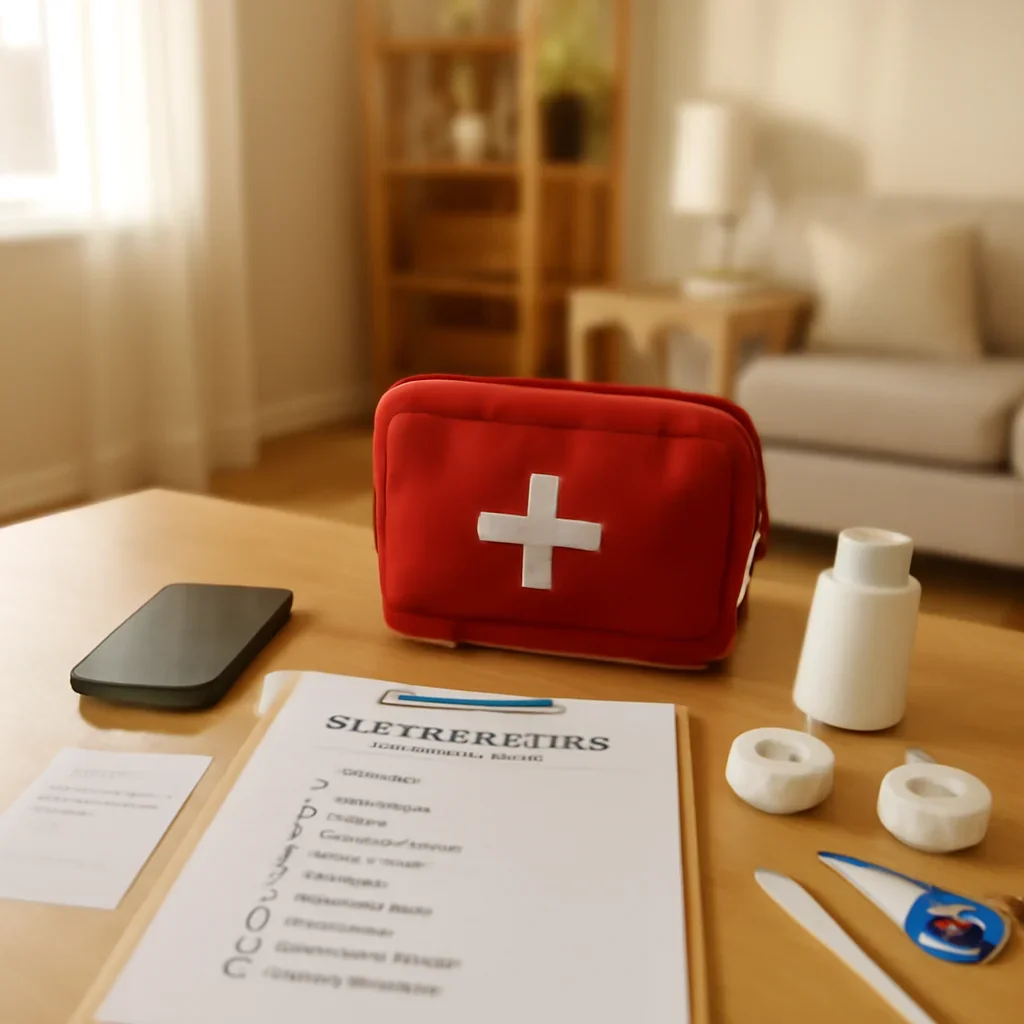 Home safety planning scene related to babysitter first aid kit checklist for family care