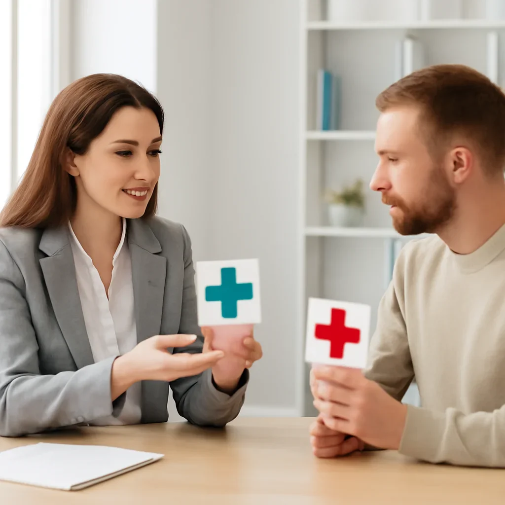 Training advisor comparing first aid certificates with a learner